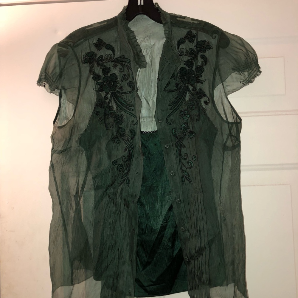 Elie Tahari sheer shirt with shell underneath